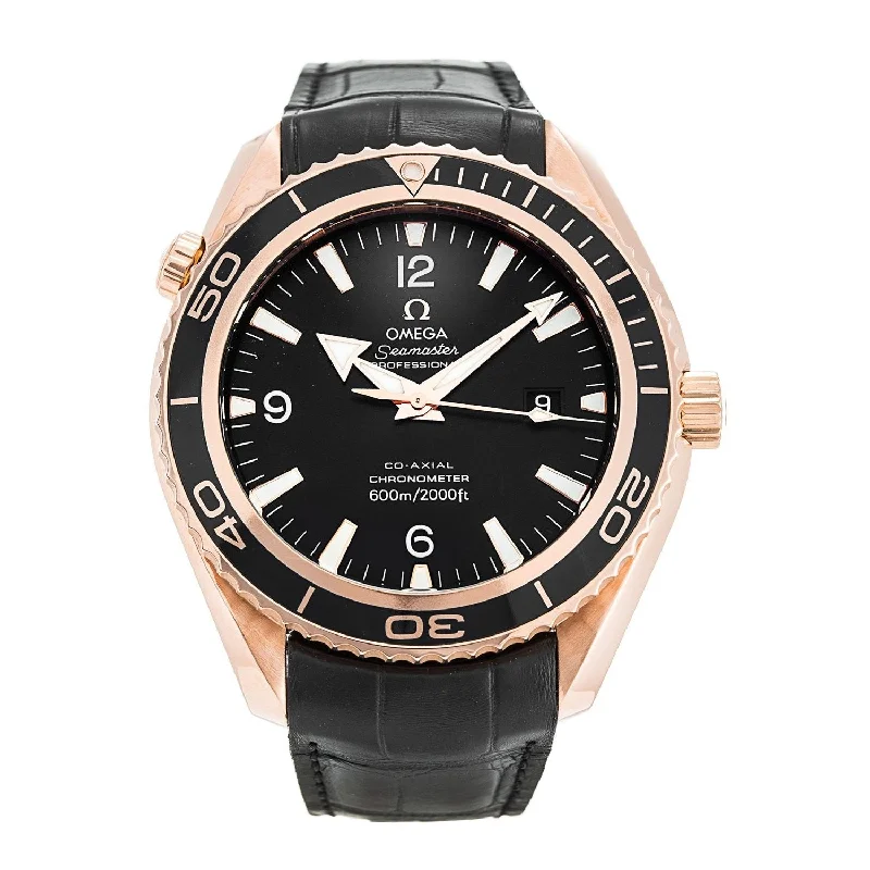 Military Style Watches with Luminescent HandsOmega Men's 222.63.46.20.01.001 Seamaster Planet Ocean Black Leather Watch