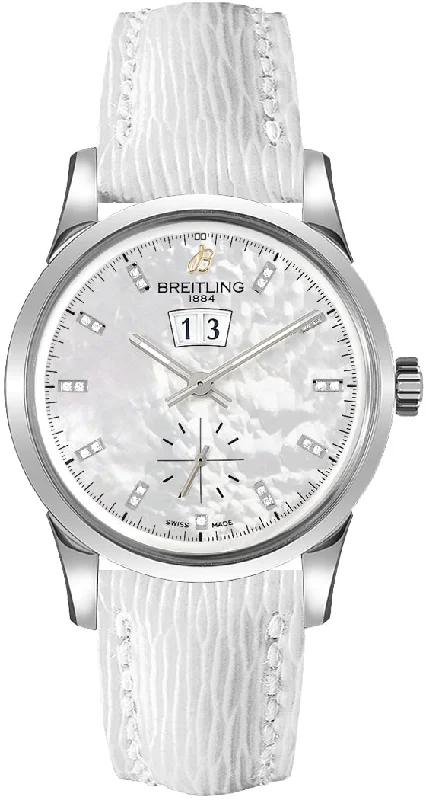 Digital Watches with Timer FunctionBreitling Transocean 38 Stainless Steel Mother of Pearl White Dial