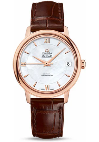 Hybrid Smartwatches with Traditional Watch AestheticsOmega De Ville Prestige Co-Axial Watch - 32.7 mm Red Gold Case - Mother-Of-Pearl Dial - Brown Leather Strap - 424.53.33.20.05.001