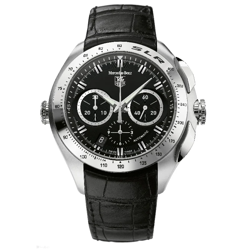 Leather Band Watches with Quick-Release BucklesTag Heuer Men's CAG2110.FC6209 Mercedes Benz Chronograph Black Leather Watch