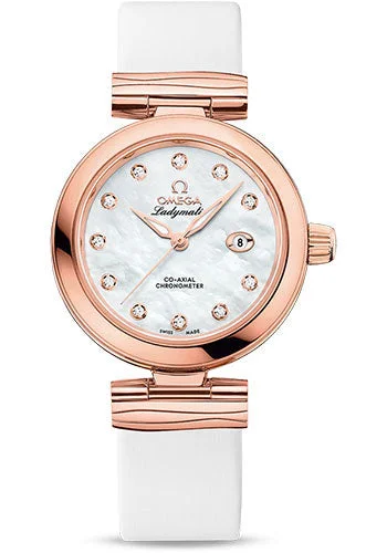 Classic Style Watches for Timeless AppealOmega De Ville Ladymatic Omega Co-Axial Watch - 34 mm Sedna Gold Case - White Diamond Dial - White Leather Strap - 425.62.34.20.55.004