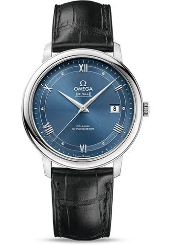 Diamond-Encrusted Luxury Watches for Special OccasionsOmega De Ville Prestige Co-Axial Watch - 39.5 mm Steel Case - Blue Dial - Black Leather Strap - 424.13.40.20.03.002