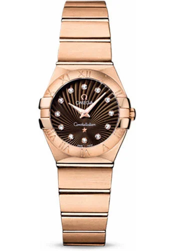 Minimalist Analog Watches for Everyday WearOmega Ladies Constellation Quartz Watch - 24 mm Brushed Red Gold Case - Brown Diamond Dial - 123.50.24.60.63.001