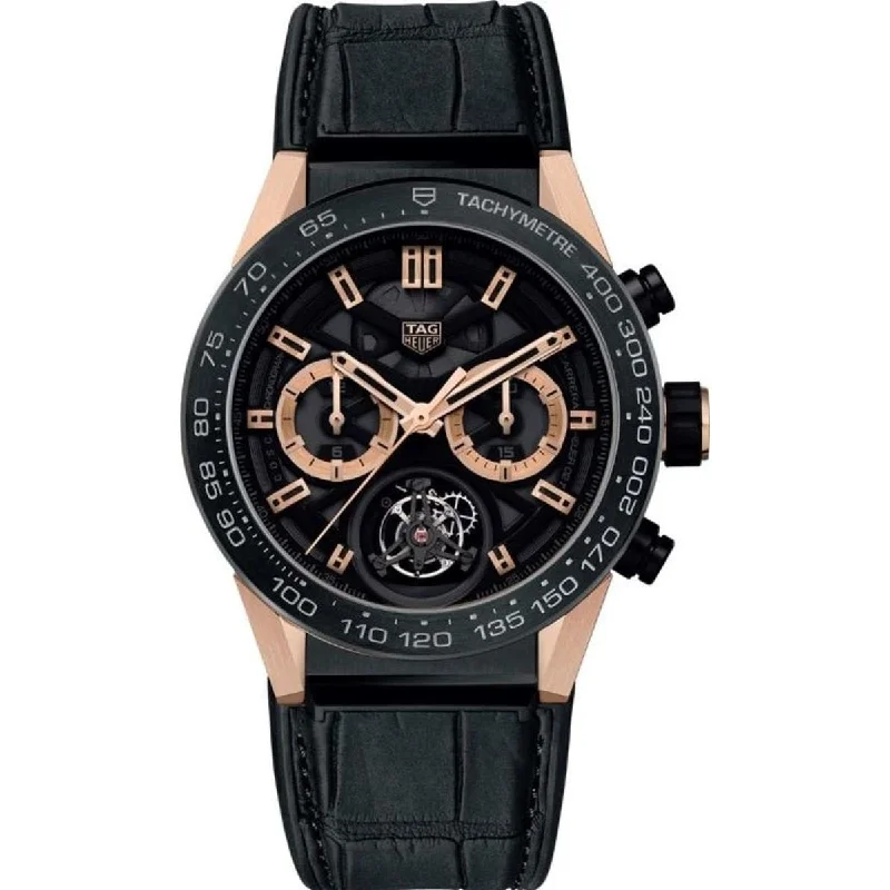 Analog-Digital Hybrid Watches for Dual FunctionalityTag Heuer Men's CAR5A5Y.FC6377 Carrera Chronograph Black Leather Watch