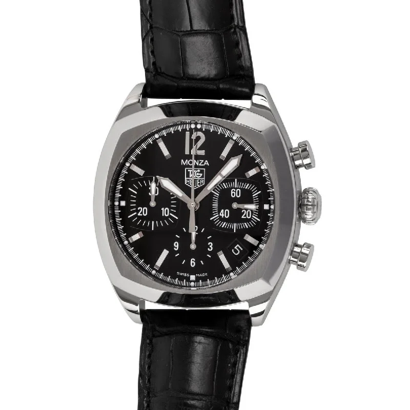 Watches with Luminous Markers for Night VisibilityTag Heuer Men's CR2113.FC6164 Monza Chronograph Black Leather Watch