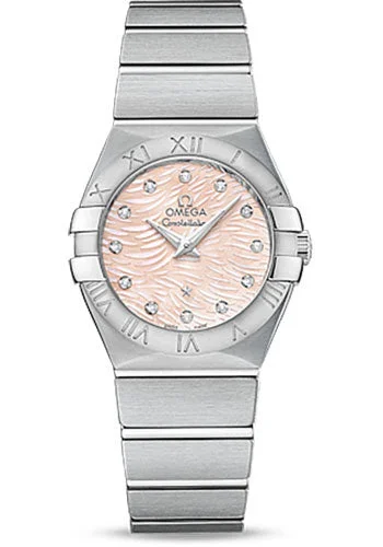 Casual Watches for Weekend OutingsOmega Constellation Quartz Watch - 27 mm Steel Case - Pink Mother-Of-Pearl Diamond Dial - 123.10.27.60.57.002