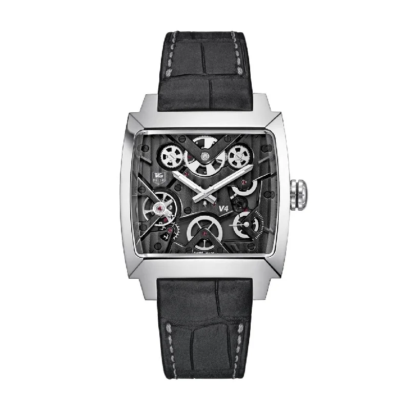 Traveler’s Watches with World Time FunctionTag Heuer Men's WAW2080.FC6288 Monaco Limited Edition Automatic Anthracite Alligator leather Watch