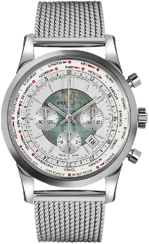 Men’s Dress Watches with Slim ProfilesBreitling Transocean Chronograph Unitime Automatic Silver Dial