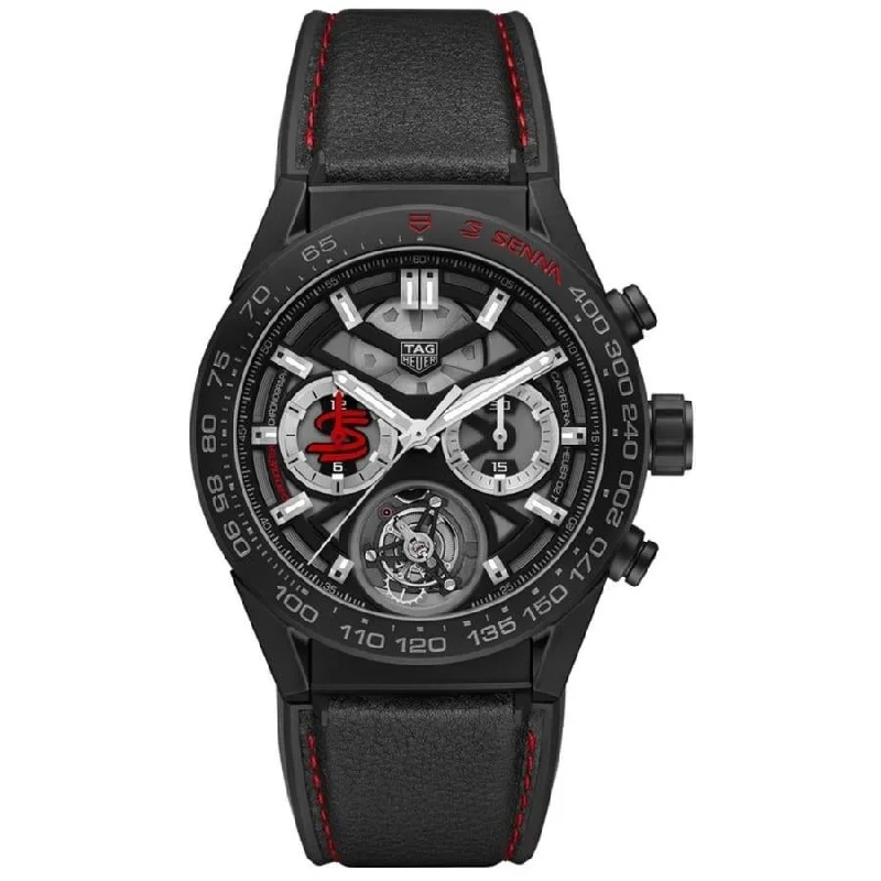 Watches with Luminous Markers for Night VisibilityTag Heuer Men's CAR5A91.FT6162 Carrera Chronograph Black Leather Watch