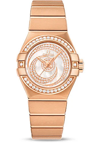 Vintage Style Mechanical Watches for CollectorsOmega Ladies Constellation Luxury Edition Watch - 27 mm Red Gold Case - Diamond Bezel - Mother-Of-Pearl Diamond Dial - 123.55.27.20.55.005