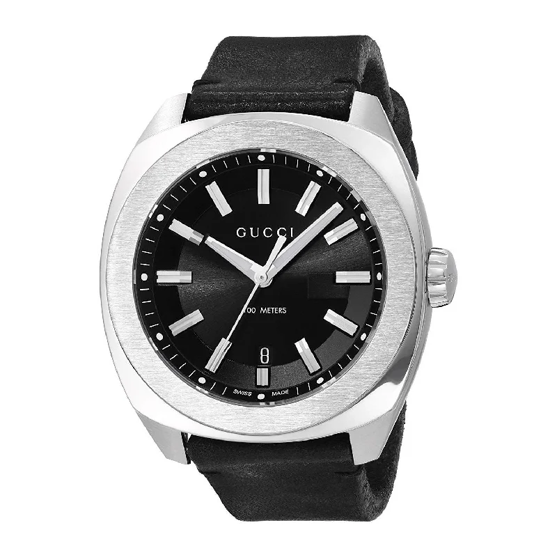 Watches with Baton-Style Hands for a Classic LookGucci Men's YA142206 GG2570 XL Black Leather Watch