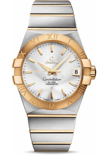 Men’s Watches with Date Display WindowOmega Gents Constellation Chronometer Watch - 38 mm Brushed Steel And Yellow Gold Case - Silver Dial - 123.20.38.21.02.002