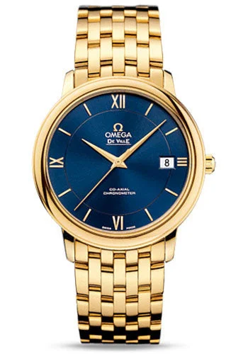 Minimalist Analog Watches for Everyday WearOmega De Ville Prestige Co-Axial Watch - 36.8 mm Yellow Gold Case - Blue Dial - 424.50.37.20.03.001