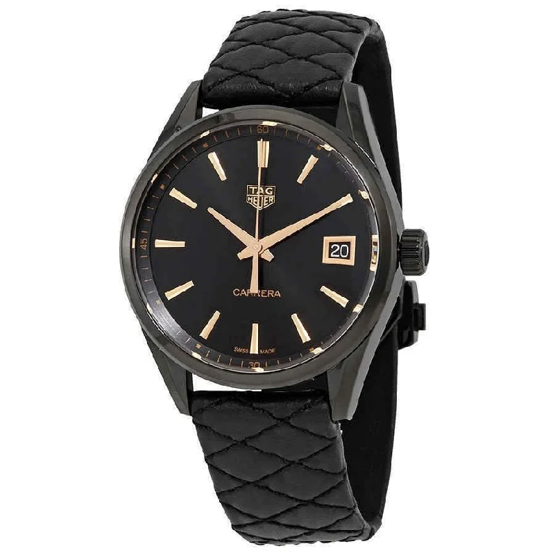 Stainless Steel Dress Watches for BusinessmenTag Heuer Men's WBK1310.FC8257 Carrera Black Leather Watch