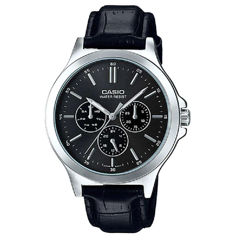 Watches with Baton-Style Hands for a Classic LookCasio Vintage MTP-V300L-1A Black Leather Watch for Men