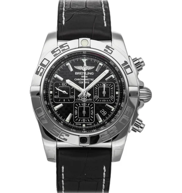 Leather Band Watches with Quick-Release BucklesBreitling Chronomat 44 Stainless Steel Black Carbon Dial