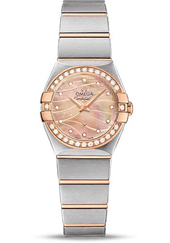 Watches with Baton-Style Hands for a Classic LookOmega Constellation Quartz Watch - 24 mm Red Gold Case - Diamond-Set Red Gold Bezel - Red Gold Mother-Of-Pearl Diamond Dial - Steel Bracelet - 123.25.24.60.57.002