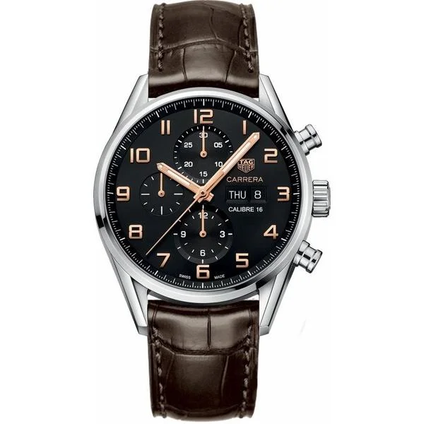 Square Dial Watches with Modern DesignTag Heuer Men's CV2A1AB.FC6236 Carrera Chronograph Brown Leather Watch