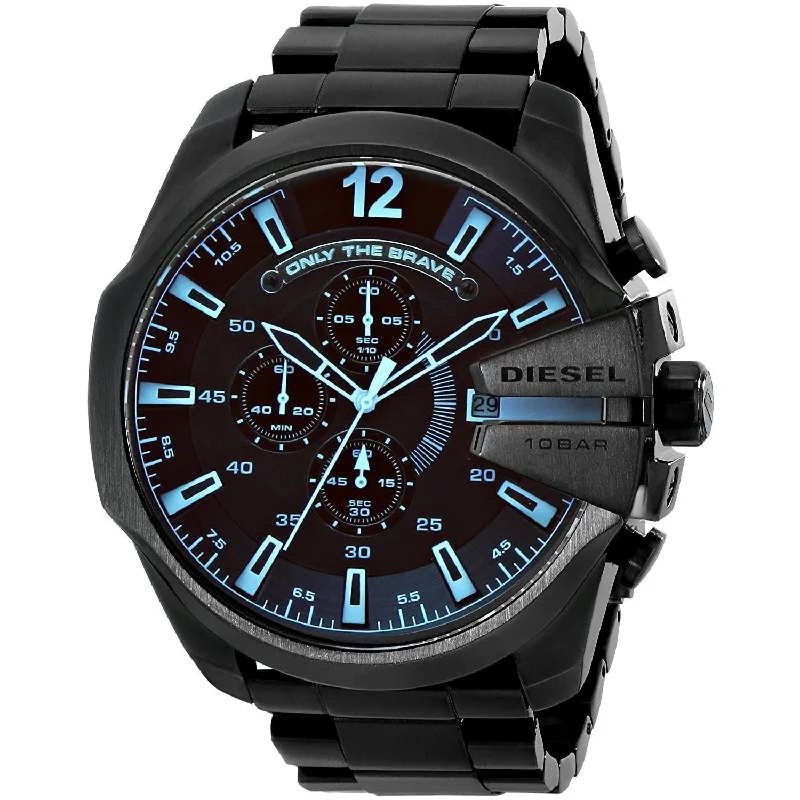 Watches with Skeletonized Hands for a Modern TwistDiesel Mega Chief Quartz Chronograph Black Dial Men's Watch DZ4318