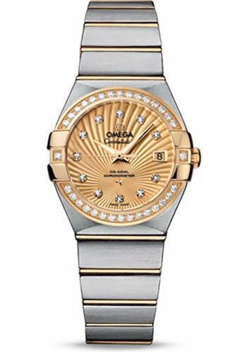 Chronograph Watches for Sports EnthusiastsOmega Ladies Constellation Chronometer Watch - 27 mm Brushed Steel And Yellow Gold Case - Diamond Bezel - Champagne Supernova Diamond Dial - 123.25.27.20.58.001