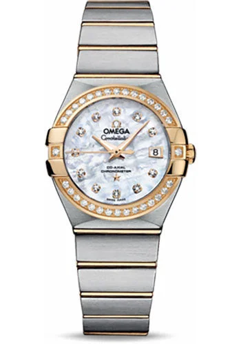 Classic Style Watches for Timeless AppealOmega Ladies Constellation Chronometer Watch - 27 mm Brushed Steel And Yellow Gold Case - Diamond Bezel - Mother-Of-Pearl Diamond Dial - 123.25.27.20.55.003