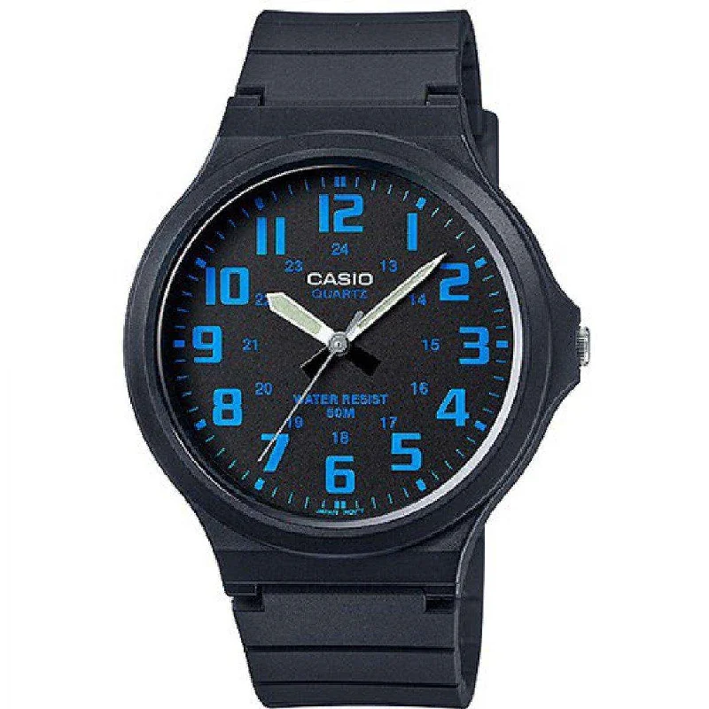 Watches with Embossed Dials for a Textured LookCasio MW-240-2BVDF Black Resin Strap Watch for Men