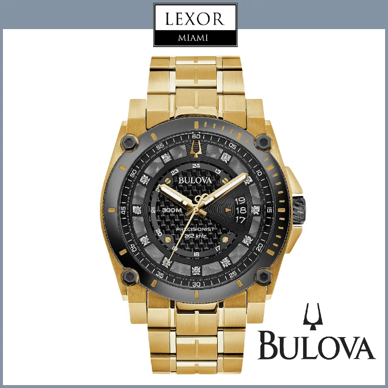 Mechanical Watches with Hand-Winding MechanismBulova 98D156 Precisionist Gold Stainless Steel Strap Men Watches