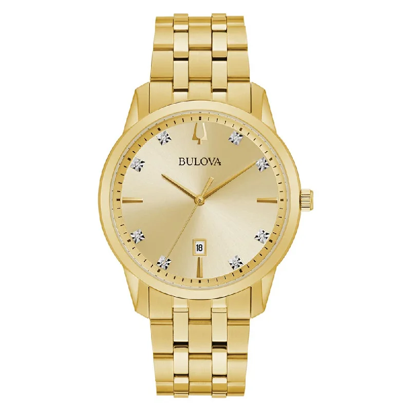 Leather Cuff Watches for a Bohemian LookBulova Classic Diamond Gold Steel Men's Watch - 97D123