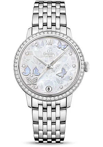 Wristwatches with Second Time Zone FeatureOmega De Ville Prestige Co-Axial Watch - 36.8 mm White Gold Case - Diamond Bezel - Mother-Of-Pearl Diamond Dial - 424.55.33.20.55.003