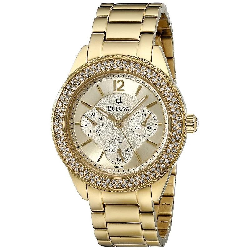 Watches with Heart Rate and Blood Pressure MonitorBulova Women's 97N102 Crystal Gold-Tone Stainless Steel Watch