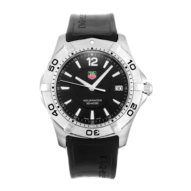 Stainless Steel Dress Watches for BusinessmenTag Heuer Men's WAF111Z.FT8009 Aquaracer Chronograph Black Leather Watch