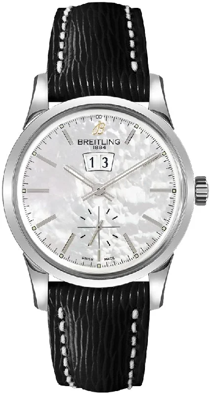 Watches with Power Reserve Indicator (for mechanical)Breitling Transocean 38 Stainless Steel Mother of Pearl White Dial