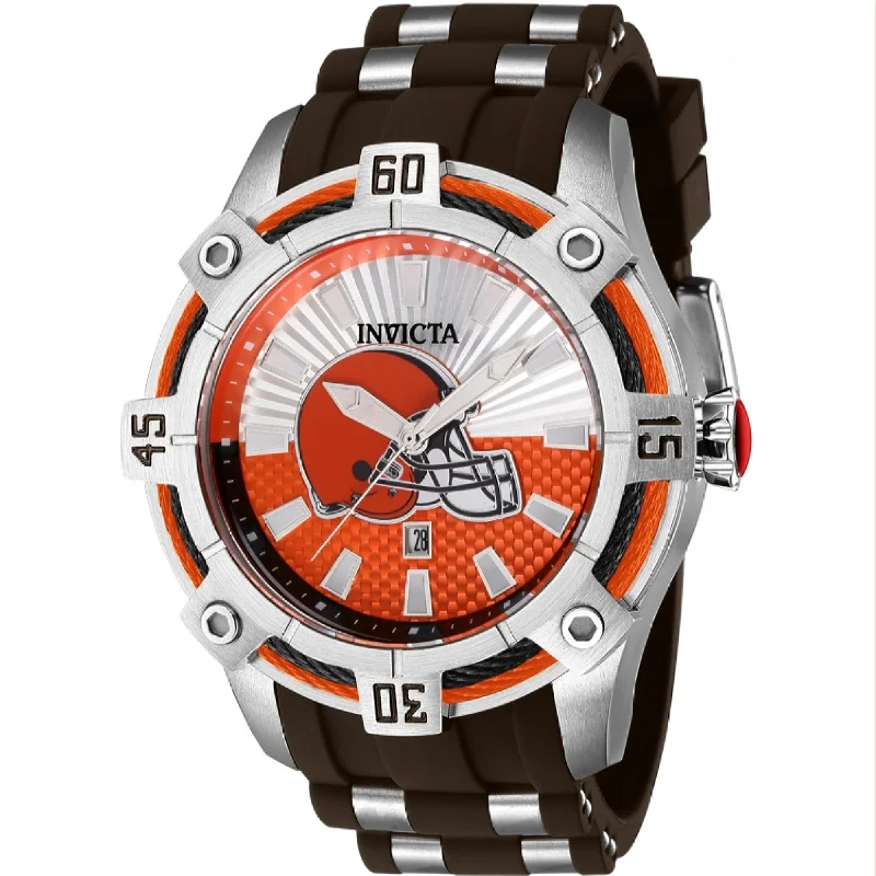 Ceramic Cased Watches with Mother-of-Pearl DialsInvicta NFL Quartz NFL Browns Red Dial Men's Watch 42075