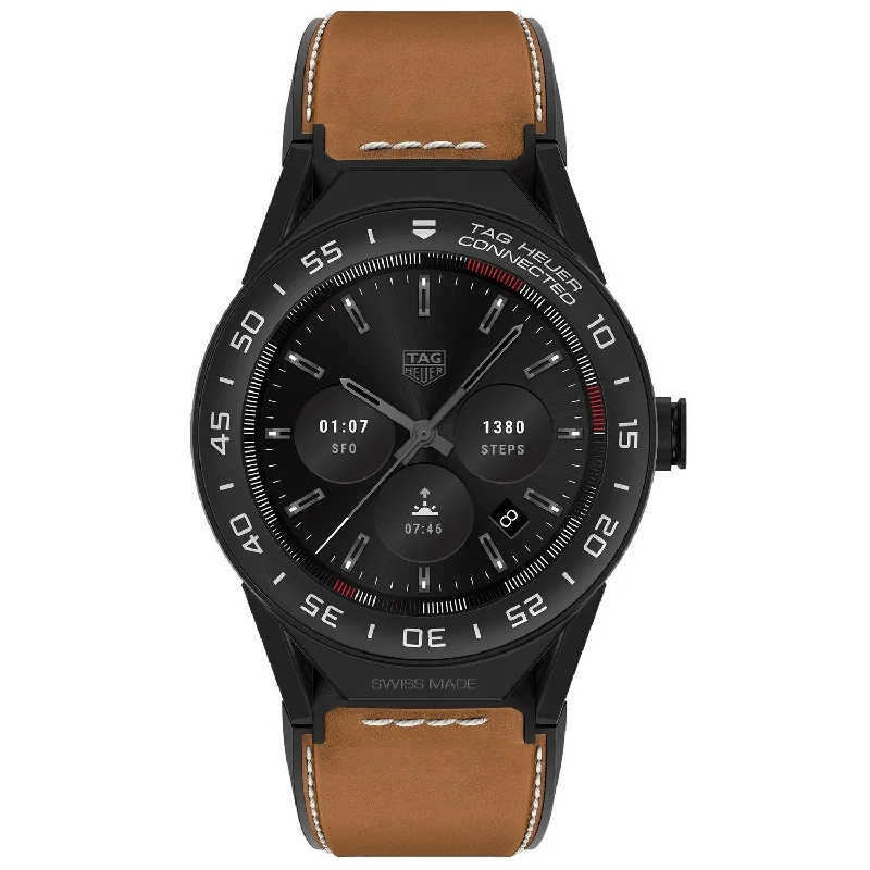 Leather Cuff Watches for a Bohemian LookTag Heuer Men's SBF8A8013.32FT6110 Connected Modular 45 Chronograph Brown Leather Watch