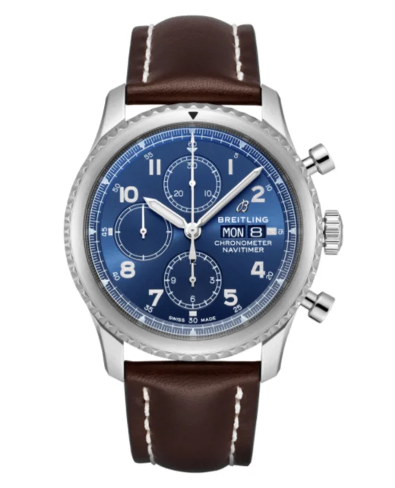 Leather Band Watches with Quick-Release BucklesBreitling Navitimer 8 Chronograph 43 Blue Dial with Brown Leather Strap