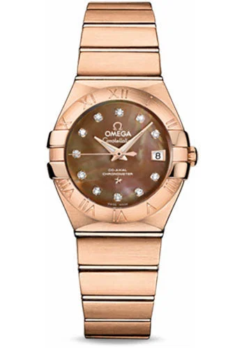 Titanium Cased Watches for Lightweight ComfortOmega Ladies Constellation Chronometer Watch - 27 mm Brushed Red Gold Case - Mother-Of-Pearl Diamond Dial - 123.50.27.20.57.001