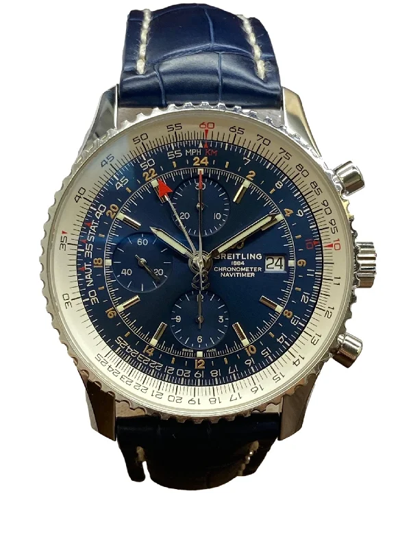 Skeleton Dial Mechanical Watches for Mechanics FansBreitling Navitimer Chronograph 46 GMT A24322121C2P2 Blue Dial Automatic Men's Watch