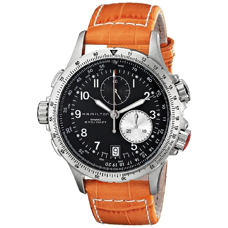 Men’s Watches with Date Display WindowHamilton Men's H77612933 Khaki  Chronograph Orange Leather Watch