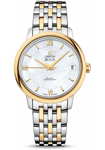 Watches with Glossy Finish Cases for a Shiny AppealOmega De Ville Prestige Co-Axial Watch - 32.7 mm Steel And Yellow Gold Case - Mother-Of-Pearl Dial - 424.20.33.20.05.001