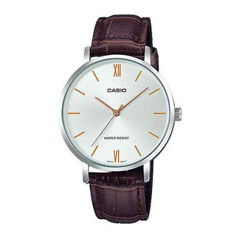 Watches with Luminous Markers for Night VisibilityCasio LTP-VT01L-7B2 Brown Leather Strap Watch for Women