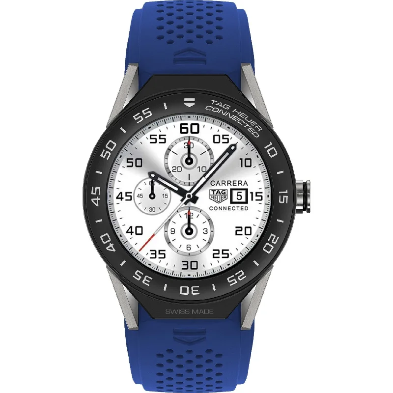 Watches with Glossy Finish Cases for a Shiny AppealTag Heuer Men's SBF8A8001.11FT6118 Connected Modular Blue Rubber Watch