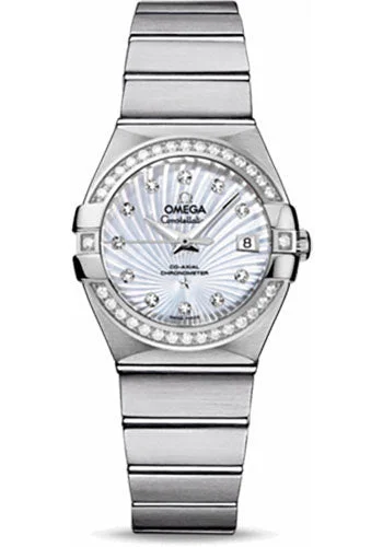 Watches with Silicone Straps for a Soft FeelOmega Ladies Constellation Chronometer Watch - 27 mm Brushed Steel Case - Diamond Bezel - Mother-Of-Pearl Supernova Diamond Dial - 123.15.27.20.55.001