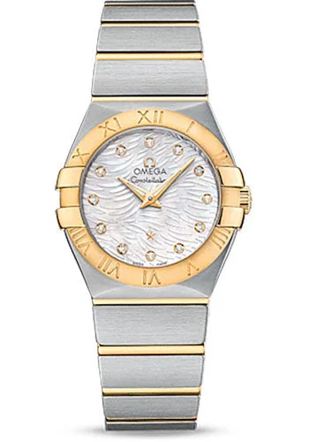 Adjustable Strap Watches for Perfect FitOmega Constellation Quartz Watch - 27 mm Steel Case - Yellow Gold Bezel - Mother-Of-Pearl Diamond Dial - 123.20.27.60.55.008