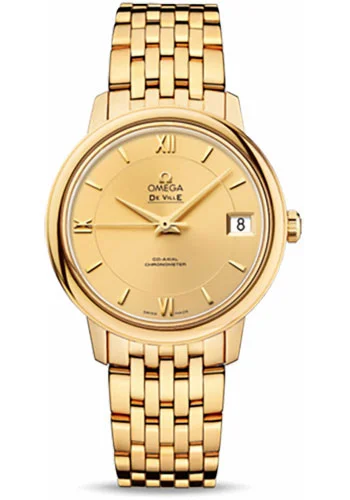 Round Dial Watches with Roman NumeralsOmega De Ville Prestige Co-Axial Watch - 32.7 mm Yellow Gold Case - Champagne Dial - 424.50.33.20.08.001