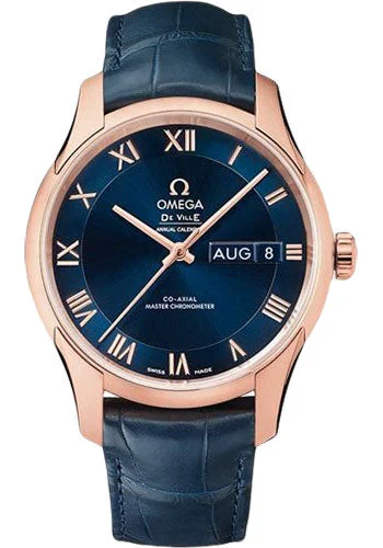 Watches with Multiple Time Zone DisplaysOmega De Ville Hour Vision Co-Axial Master Chronometer Annual Calendar Watch - 41 mm Sedna Gold Case - Two-Zone Blue Dial - Blue Leather Strap - 433.53.41.22.03.001