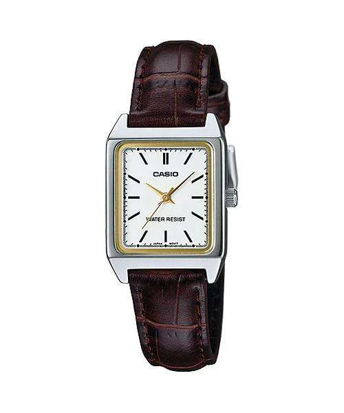 Stainless Steel Dress Watches for BusinessmenCasio LTP-V007L-7E2 Brown Leather Watch for Women