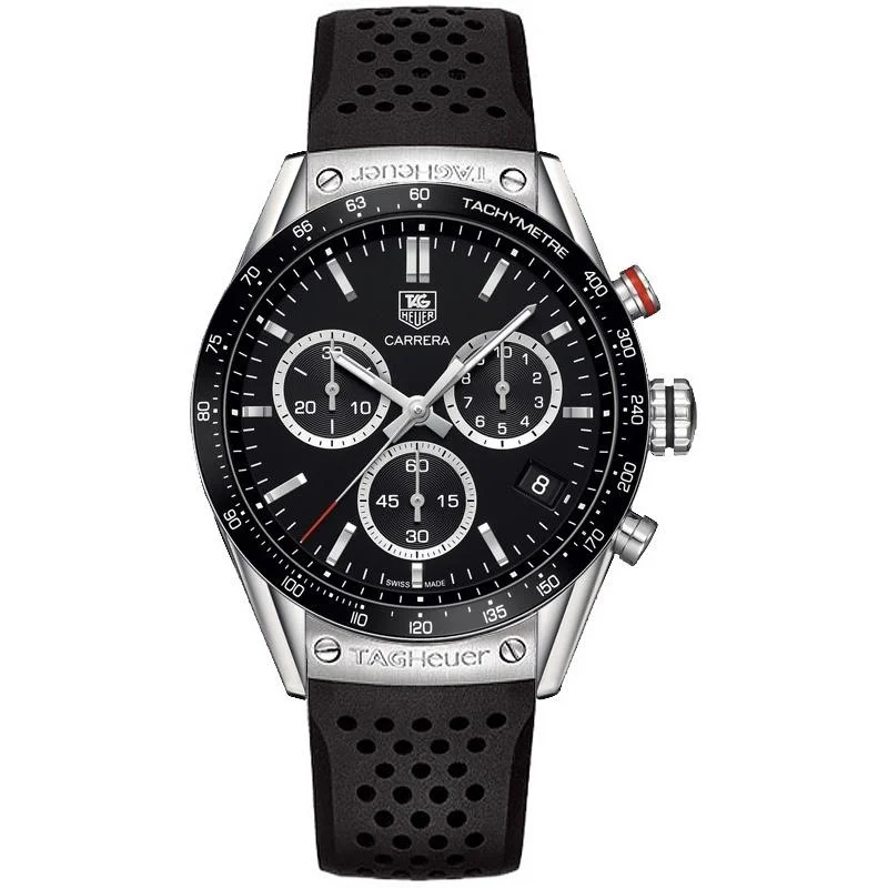 Men’s Watches with Date Display WindowTag Heuer Men's CV1A10.FT6019 Carrera Chronograph Black Rubber Watch