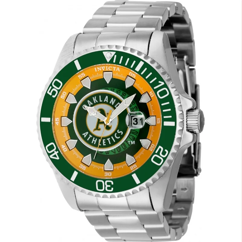 Watches with Rubber Straps for Comfort and DurabilityInvicta MLB Quartz MLB Athletics Green Dial Men's Watch 43473