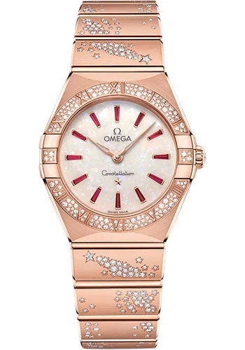 Watches with Two-Tone Cases for a Stylish AppearanceOmega Constellation Quartz - 28 mm Sedna Gold Case - Diamond Bezel - White Opal Ruby Dial - 131.55.28.60.99.003