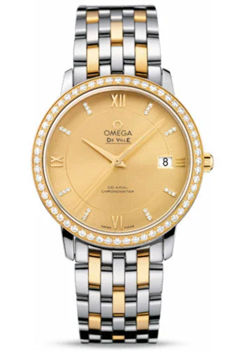 Watches with Multiple Time Zone DisplaysOmega De Ville Prestige Co-Axial Watch - 36.8 mm Steel And Yellow Gold Case - Diamond Bezel - Champagne Diamond Dial - 424.25.37.20.58.001